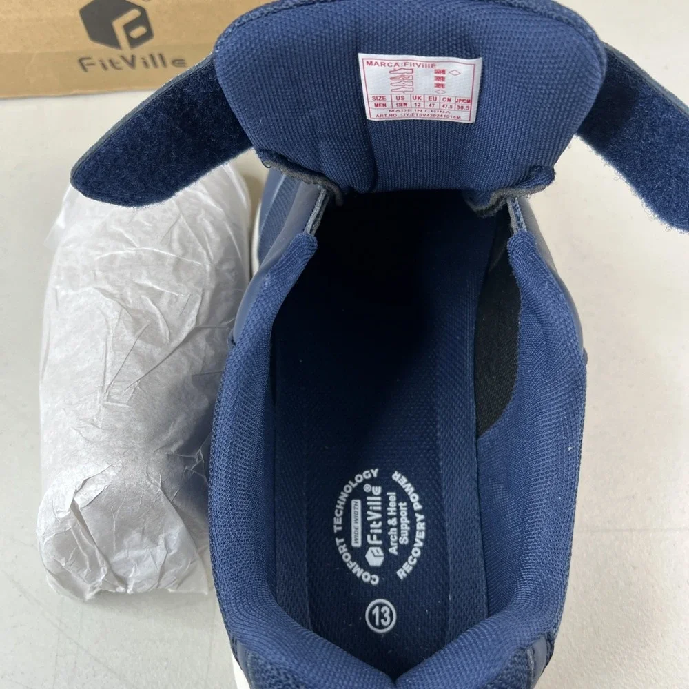 NEW Mens FitVille Easy Top StrapEase V4 Navy Comfort SIZE 13 EW Extra Wide Shoes